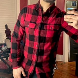 Black & Red Flannel Long Sleeve Button Down shirt size XS